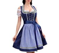 Oktoberfest Women's Costume Authentic Bavarian Dirndl Dress with Plaid Apron, Halloween Beer Maid Outfit for Adult Ladies Carnival Party