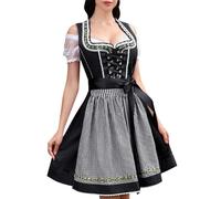Oktoberfest Women's Costume Authentic Bavarian Dirndl Dress with Plaid Apron, Halloween Beer Maid Outfit for Adult Ladies Carnival Party