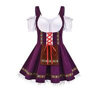 Oktoberfest Women's Costume Traditional Midi Dress Ladies Bavarian Beer Girl Festival Carnival Dirndl Outfits Stage Maid Purple