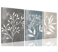 okudolit Vintage Botanical Canvas Wall Art Set of 3 Blue Grey and Beige Neutral Plant Prints Boho Minimalist Floral Art Pictures Wall Decor for Living Room Bedroom bathroom Home Decoration-16x24in