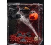 Okueejur 17PCS Jumping Spider Enclosure Kit Jumping Spider Accessories | 17-in-1Halloween Theme Spooky Tiny Cemetery Aesthetic Enclosure Accessories Pumpkin and Spider Web Platform