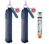 Okueejur 2 Packs Mini Red Mesh Epi Pens Carrying Case - Convenient Travel Case for Allergy and Diabetes EpiPen Carrier - Fits Put in 1 Epi Pens (Including Number Tag & MED Logo Charm), Blue