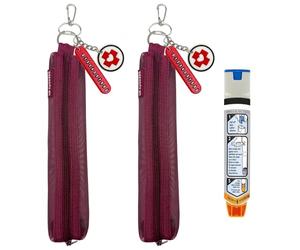 Okueejur 2 Packs Mini Red Mesh Epi Pens Carrying Case - Convenient Travel Case for Allergy and Diabetes EpiPen Carrier - Fits Put in 1 Epi Pens (Including Number Tag & MED Logo Charm)