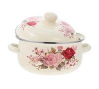 OKUMEYR 18cm Pink Enamel Soup Pot Two Handled Lidded Stew Pot Thickened Household Cookware Suitable for Gas Stove