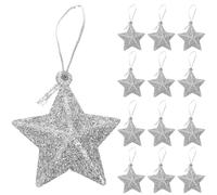 OKUMEYR 24pcs Delicate Silver Pvc Five-pointed Star Christmas Tree Hanging Ornaments for Xmas Party Scene Decor and Festive Holiday Decoration