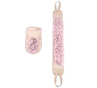 OKUMEYR 2pcs Back Scrubber Set with Exfoliating Bath Gloves and Dual-Sided Bath Strap, Pink Body Massage Rubbing Towel for Shower and Skin Care