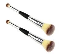 OKUMEYR 2pcs Dual End Makeup Brush Set with Comfortable Handle and Fiber Bristles for Blending and Loose Powder Application, for Daily Makeup Use by Ladies and Girls