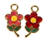OKUMEYR 2pcs Enamel Flower Charms Stainless Steel Durable Lightweight Floral Pendants for DIY Necklace Bracelet Earring Jewelry Making Crafting Pink Red