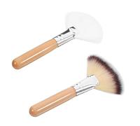 OKUMEYR 2pcs Fan Makeup Brushes Set for Facial Makeup, Large Soft Bristles Long Wooden Handles, White and Tri-color Hair, Suitable for Loose Powder and Highlighting Applications