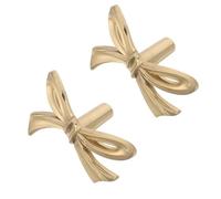 OKUMEYR 2pcs Gold Bow Drawer Knobs Solid Brass Vintage Cabinet Handles | Forged Brass Construction with Rounded Edges, Ergonomic 3d Bowknot Shape, for Rooms and Nurseries