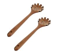 OKUMEYR 2pcs Long Handled Wooden Pasta Spoon Pasta Strainer with Teeth Noodle Strainer for Spaghetti Ramen Ladle Chocolate