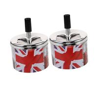 OKUMEYR 2pcs Metal Automatic Extinguishing Ashtray with Lid round Windproof Ashtray with Swivelling Lid for Indoor Use