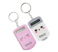 OKUMEYR 2pcs Mini Calculator Keychain Set Small Portable Calculating Tool Key Ring Pink and Grey Student Stationery Counting Accessory for School Use