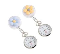 OKUMEYR 2Pcs Retractable Nurse Watches with Large Dial Quartz Movement for Doctors and Staff Read Arabic Numerals Floral Pattern Pocket Watch for Nurses and Students