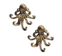OKUMEYR 2pcs Rustic Golden Octopus Wall Hooks Cast Iron Animal Coat Key Holder Decorative for Home Bedroom Bathroom