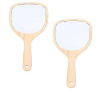 OKUMEYR 2pcs Wooden Fiber Board Handheld Mirrors for Women, Portable Travel Makeup Mirrors with Khaki Handle, Convenient for Makeup, Not Easy to Break, for Travel and Bathroom Countertop
