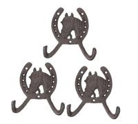 OKUMEYR 3 Pcs Cast Iron Horseshoe Coat Hooks with Horse Head Design, 12.3×12cm Multi-Function Wall Hooks for Home and Garden, Vintage Style Sundries Organizer and Clothing Hanger