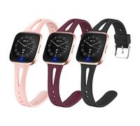 OKUMEYR 3 Pcs Silicone Watch Straps for Small Adjustable Replacement Bands in Pink Black and Burgundy Breathable and Comfortable for Men and Women