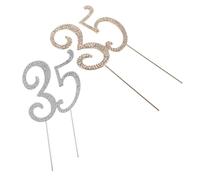 OKUMEYR 35th Birthday Cake Topper Rhinestone Decoration Silver and Gold Metal Number Cake Picks for Anniversary Party Cupcake Toppers Sweet 35 Celebration