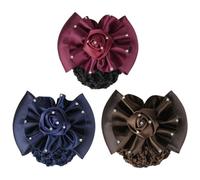 OKUMEYR 3pc Hair Snoods for Women Bow Knot Rose Bun Covers Lightweight Polyester Cloth with Rhinestone Charming Elegant Style Suitable for Thin and Thick Hair Casual and Formal Occasions