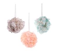 OKUMEYR 3pcs Bath Balls Mesh Poufs with Comfortable Grip and Short Rope for Easy Use, Plastic Fiber Shower Scrubber Set Suitable for Exfoliating Bath and Shower Body Scrubber Random Color