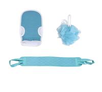 OKUMEYR 3pcs Bath Wash Glove Set with Back Scrubber Strap, Exfoliating Rubbing Gloves and Portable Bath Towel, Blue Gradient Body Scrubber for Shower and Spa Decontamination