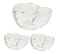 OKUMEYR 3pcs Heart Shaped Transparent Crystal Glass Salad Bowls with Smooth Rim Heat and Cold Resistant Dessert and Fruit Serving Bowls for Parties and Home Use