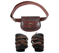 OKUMEYR 3pcs Medieval Embossed PU Belt Bag with Viking Armor Bracers Renaissance Waist Pouch for Cosplay Festivals Historical Reenactments