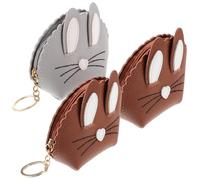 OKUMEYR 3Pcs Mini Bunny Ear Key Purse Coin Wallet Set, PU Leather Change Purse with Key Chain, Cute Small Coin Storage Pouch for Women, Random Solid Colors, Travel and Daily Use