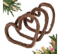 OKUMEYR 3pcs Rattan Hangings Love Heart Shape Creative Lightweight Xmas Hanging Ornament for Indoor Decoration and Christmas Party