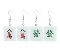 OKUMEYR 4 Pairs Mahjong Drop Earrings for Women Teens, Creative Quirky Dangle Earrings, Lightweight Cute Pierced Jewelry for, Novelty Accessory