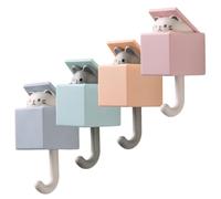 OKUMEYR 4pcs Cute Cat and Adhesive Wall Hooks, No-Trace Decorative Coat and Key Holders for Bedroom and Bathroom, Multi-Color Hanging Hooks for Towels and Bags