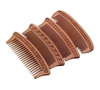 OKUMEYR 4pcs Retro Peach Wood Hair Combs Double-sided Carved Anti-static Combs for Scalp and Hair Care