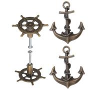 OKUMEYR 4pcs Retro Ships Wheel and Anchor Pull Handle Drawer Pulls Vintage Zinc Alloy Cabinet Grip for Home Decor and DIY Easy Installation Wear-Resistant Replacement