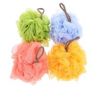 OKUMEYR 4pcs Supple Foaming Bath Ball for Gentle Body Washing and Bubble Making Pe Material Bath Flower with Hanging Rope Suitable for Adults Random Color