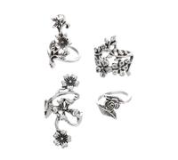 OKUMEYR 4pcs Vintage Vine Flower Rings Metal Hollow Leaf Finger Rings Jewelry for Women Ladies Bridesmaid Holiday Accessories
