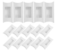 OKUMEYR 50Pcs White Pillow Boxes with Window for Candy Sweets Chocolate Packaging, Paper Dessert Boxes 16X7.8X2.5Cm for Bakery and Jewelry Display