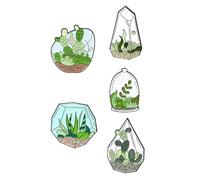 OKUMEYR 5pcs Creative Plant Brooch Set, Glass-covered Succulent Pins, Mixed Cartoon Cactus Aloe Design, Delicate Alloy Brooches for Women’s Clothing Decoration Assorted style