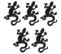 OKUMEYR 5pcs Gecko Shaped Embroidered Fabric Iron on Patches for Clothes and Backpacks, Black Colour, Sturdy Material to Hide Torn Spots, for Home and Clothes Shop Use