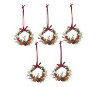 OKUMEYR 5pcs Mini Christmas Wreaths Small Hanging Xmas Tree Ornaments for Cabinets Front Door with Bow Winter Holiday Decor Craft Decorations