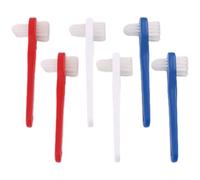 OKUMEYR 6pcs Double-Headed Adult Denture Toothbrush Set, Small Size False Teeth Cleaning Tool with White, Blue, Red Bristles for Effective Oral Care