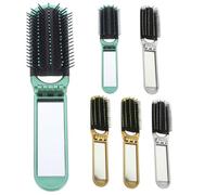 OKUMEYR 6Pcs Folding Pocket Hair Brush Set with Mini Mirror, Travel Detangler Comb for Women, Compact Lightweight Styling Tools in Green, Silver, and Gold
