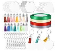 OKUMEYR Acrylic Keyring Blanks with Tassels Set, Round Acrylic Blanks for Keychain Crafting, Includes Jump Rings, DIY Accessories for Handmade Key Chains and Tassel Decorations Random