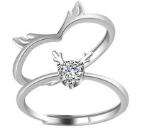 OKUMEYR Adjustable Antler Couple Rings Set for Valentine’s Day, Silver Open Couples Engagement Bands for Men and Women, Romantic Lover Jewelry