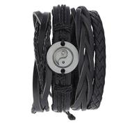 OKUMEYR Adjustable Leather Bracelet Set Featuring Hand Woven Black Leather 4pcs for Men and Women with Eight-diagram Design, Fits Wrist Size for Thanksgiving Day and Graduation