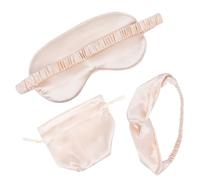 OKUMEYR Beige Silk Blindfold Set with Eye Mask, Headband and Storage Bag for Sleeping, Relieving Stress and Comfortable Wear, for People Suffering from Dry and Insomnia