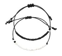 OKUMEYR Black and White Beaded Wax Thread Bracelets 1 Pair Adjustable Braided Couple Matching Friendship String Bracelets for Women and Men