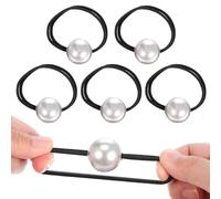 OKUMEYR Black Beaded Hair Ties Comfortable Stability Hair Bands 6 Pcs with Realistic Pearls Stretchy Elastic for Ponytails for Daily Use
