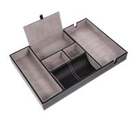 OKUMEYR Black Pu Leather Jewelry Storage Case Organizer with Multi-grid Design, Space Saving and Wear Resistant Jewelry Holder Tray for Living Room or Bathroom Use