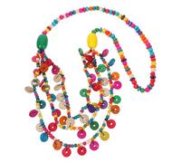 OKUMEYR Bohemian Multilayer Colorful Wood Beads Necklace with Coconut Shell Pendant, Random Color Wooden Beads Women’s Boho Jewelry Beach Accessory